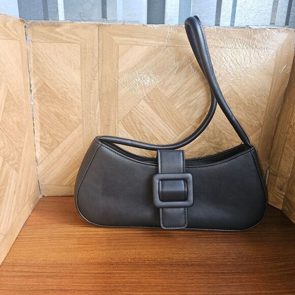 purse bag Handbags - Brand New Black Clutch with Modern Buckle and Crescent Shape